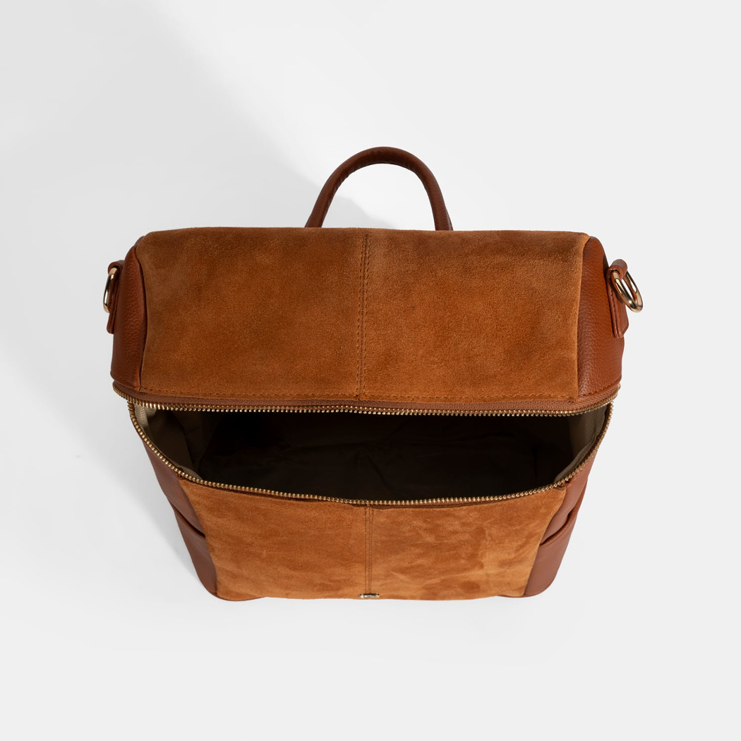 Kadın Taba Süet Detaylı Fermuarlı Sırt Çantası