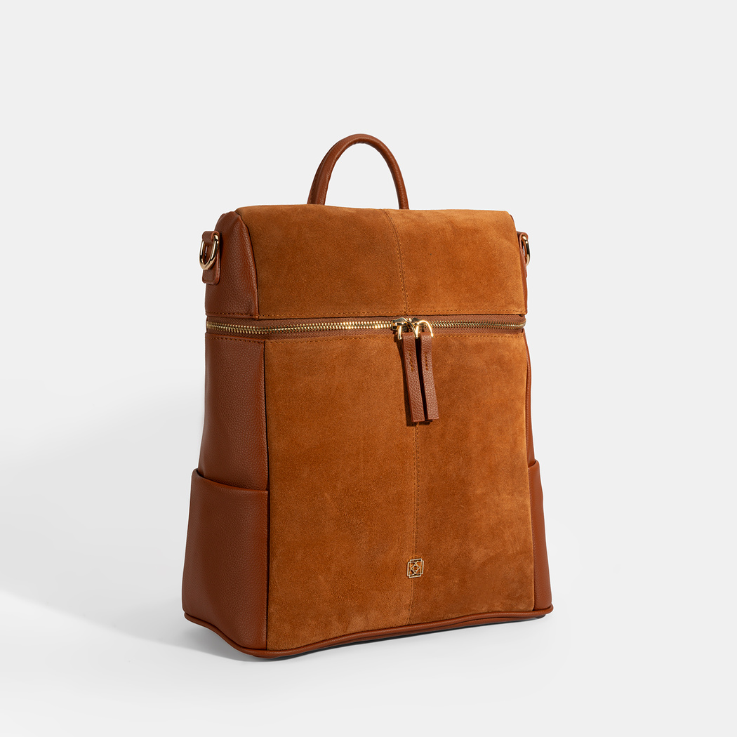 Kadın Taba Süet Detaylı Fermuarlı Sırt Çantası