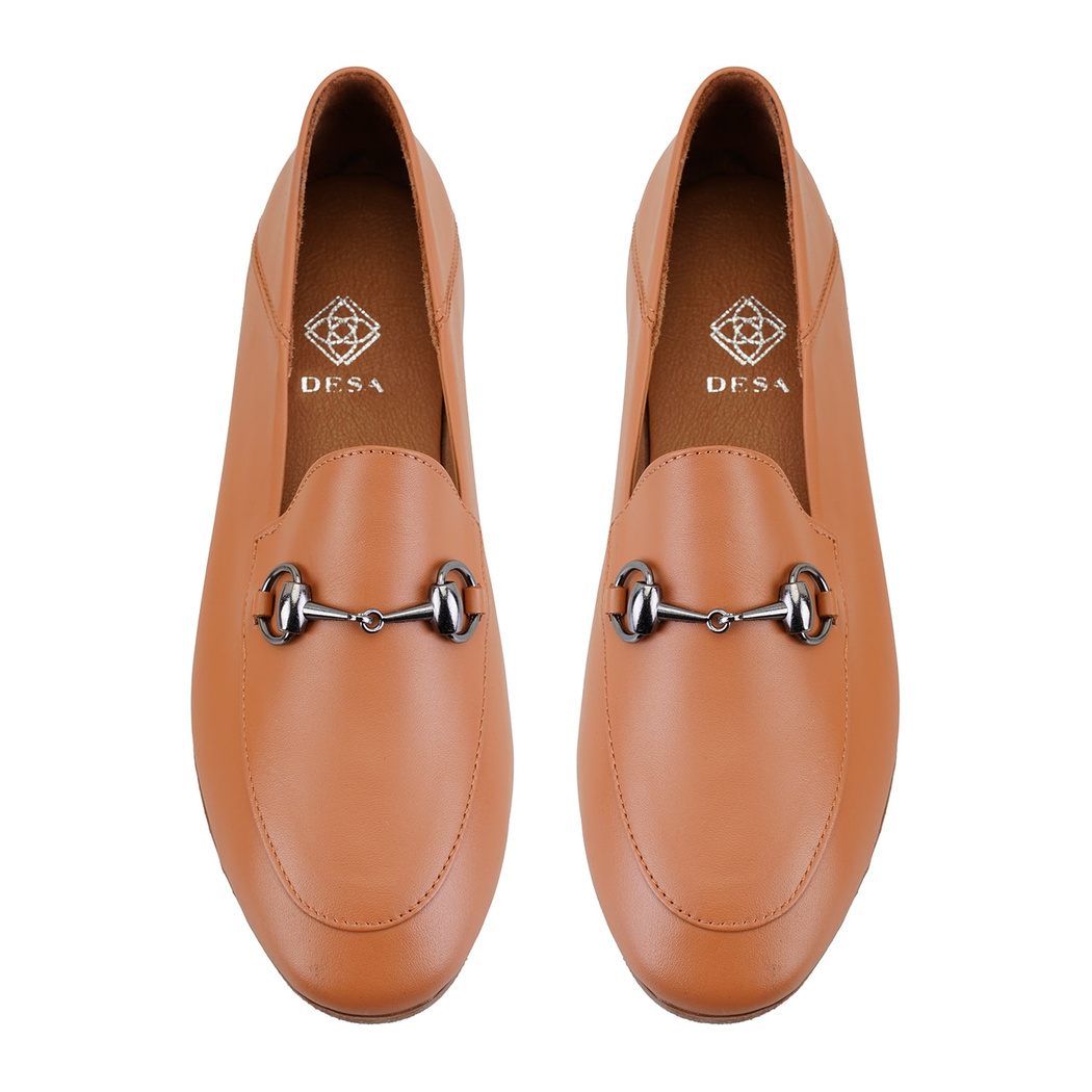 Kadın Taba Toka Aksesuarlı Deri Babet