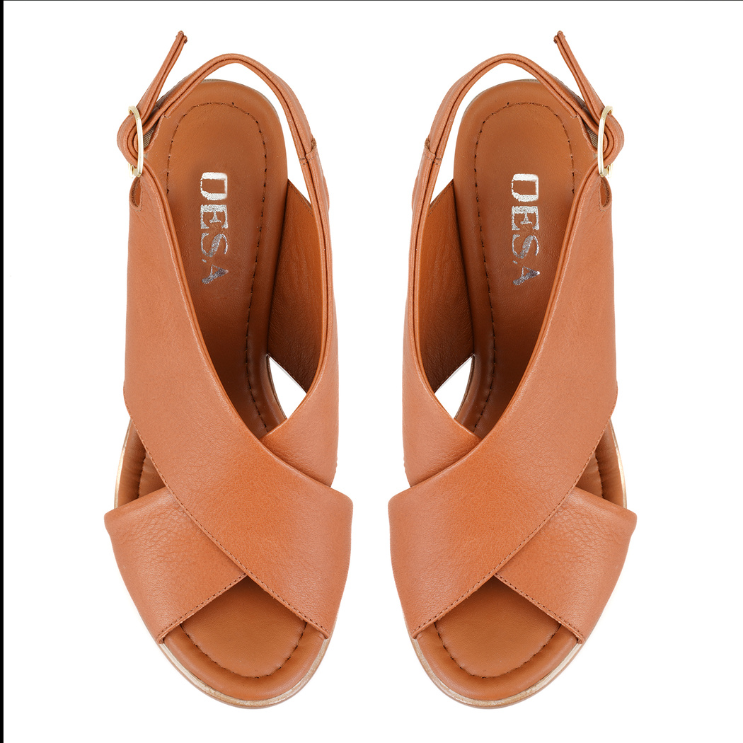 Kadın Taba Topuklu Deri Sandalet