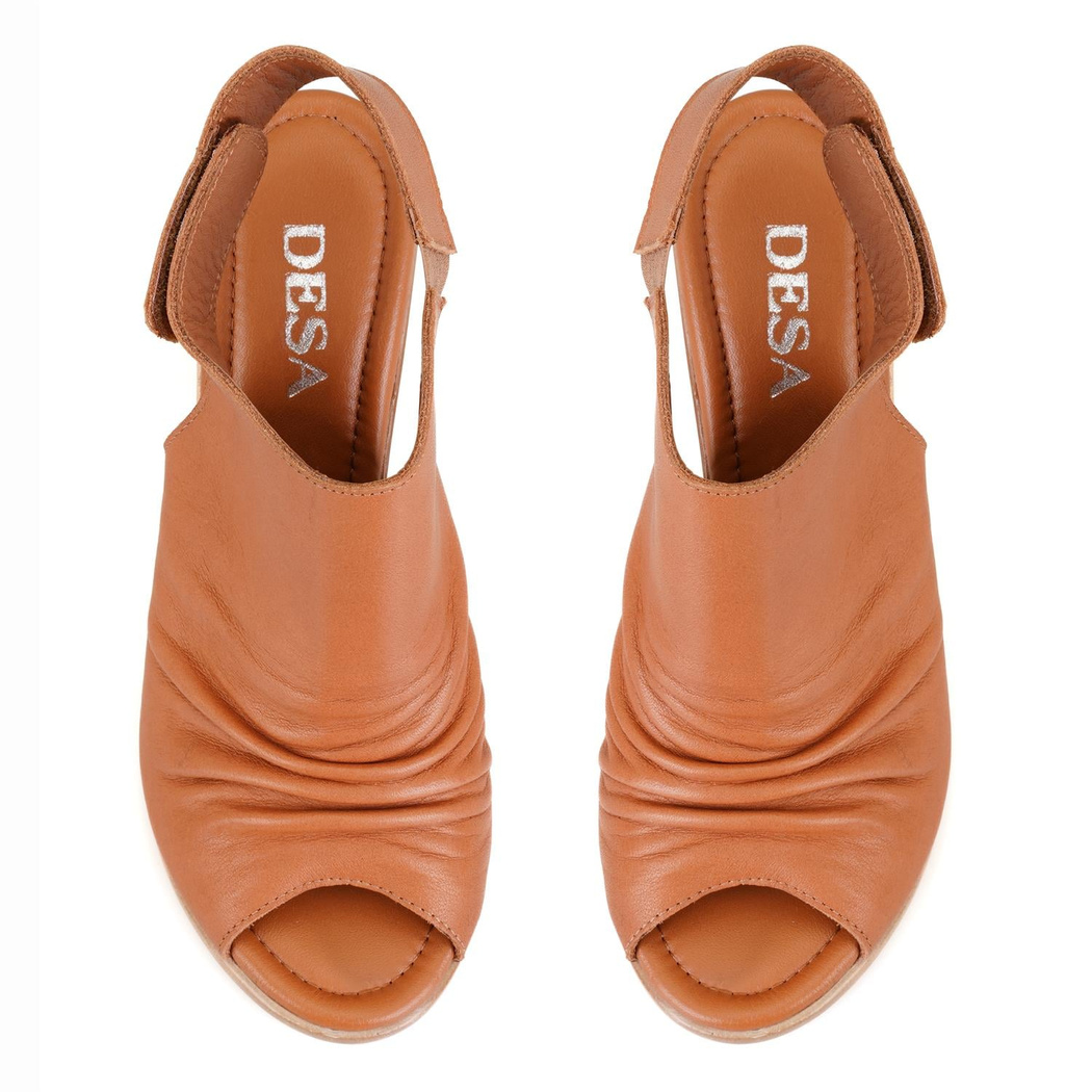 Kadın Taba Topuklu Deri Sandalet