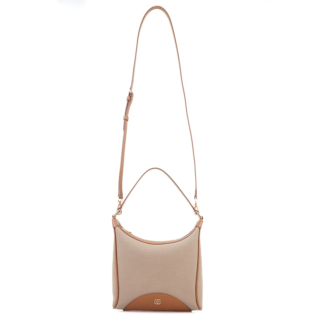 Kadın Ten Deri Biyeli Kanvas Omuz Çantası