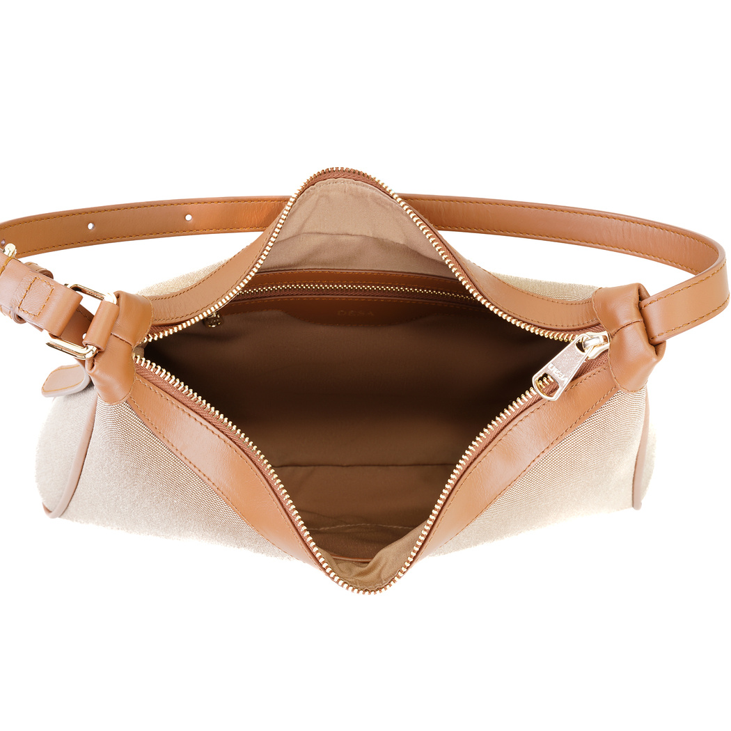 Kadın Ten Deri Biyeli Kanvas Omuz Çantası