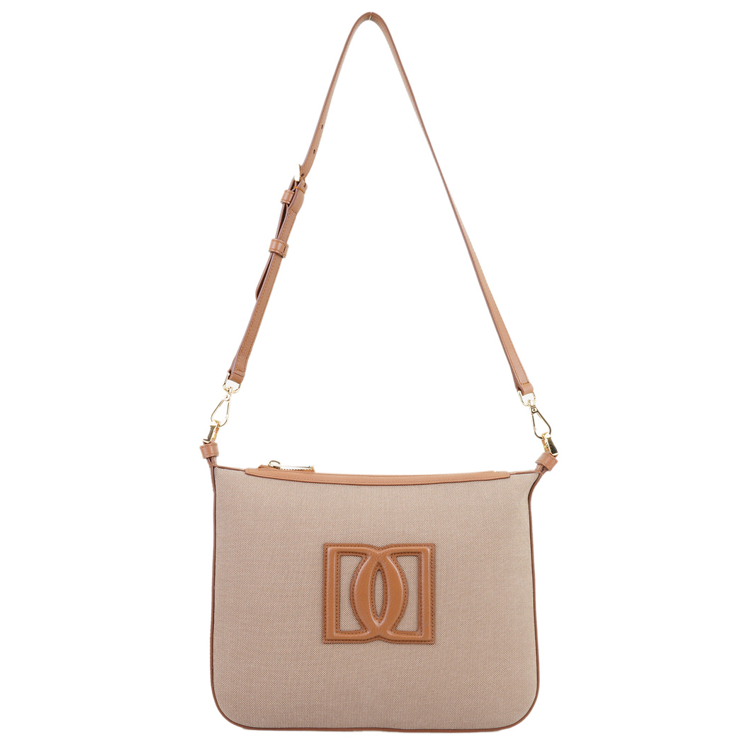 Kadın Ten Deri Biyeli Kanvas Omuz Çantası