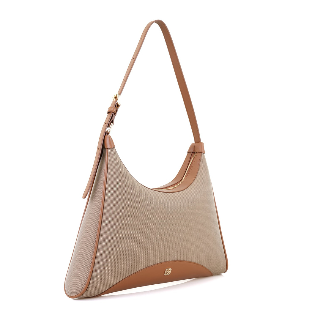 Kadın Ten Deri Biyeli Kanvas Omuz Çantası