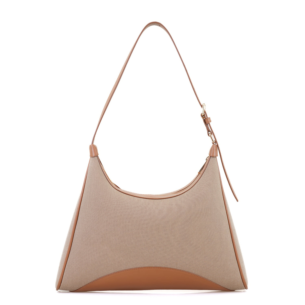 Kadın Ten Deri Biyeli Kanvas Omuz Çantası