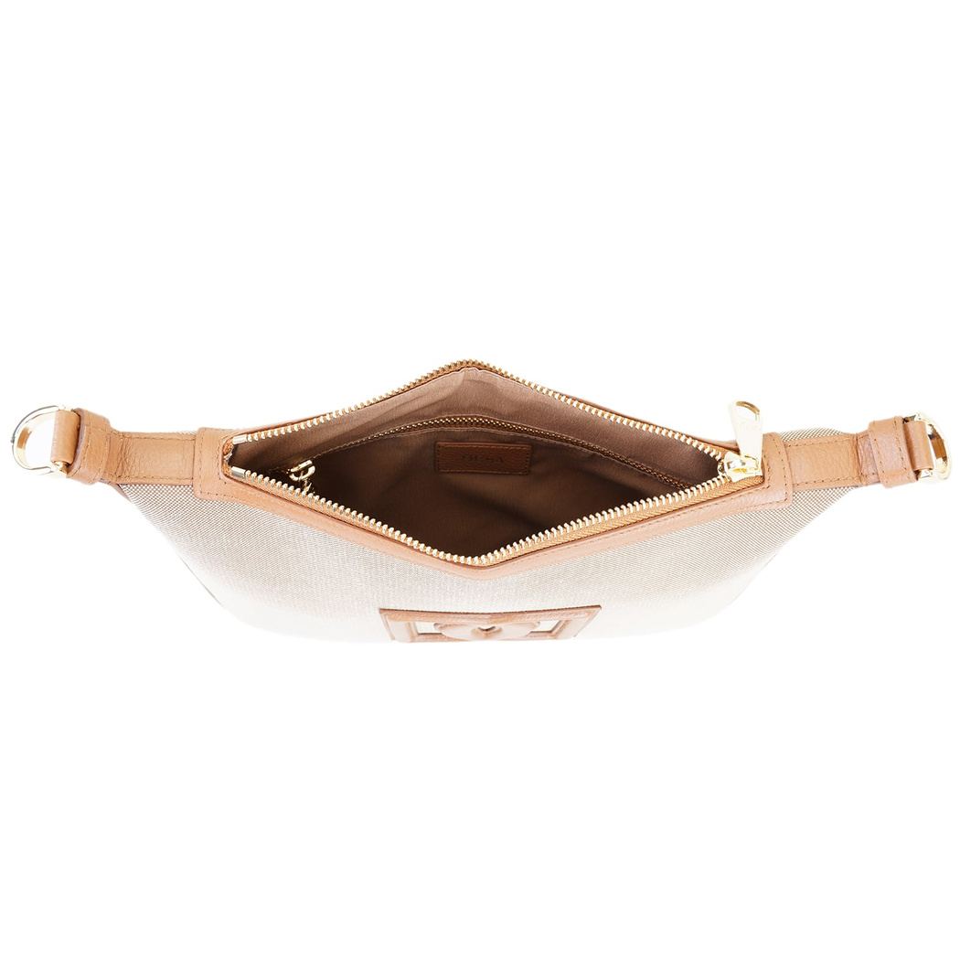 Kadın Ten Deri Biyeli Kanvas Omuz Çantası