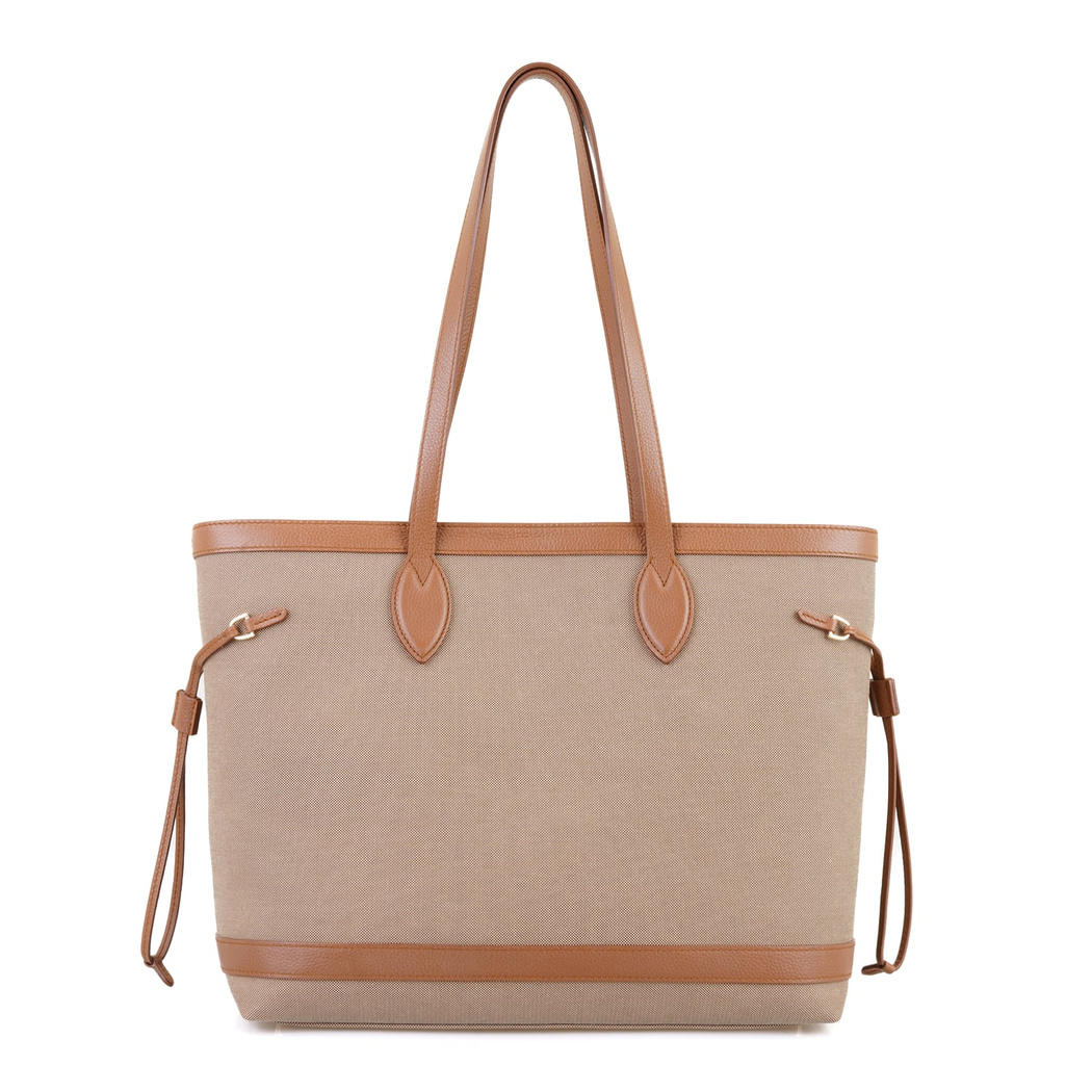 Kadın Ten Deri Biyeli Kanvas Omuz Çantası