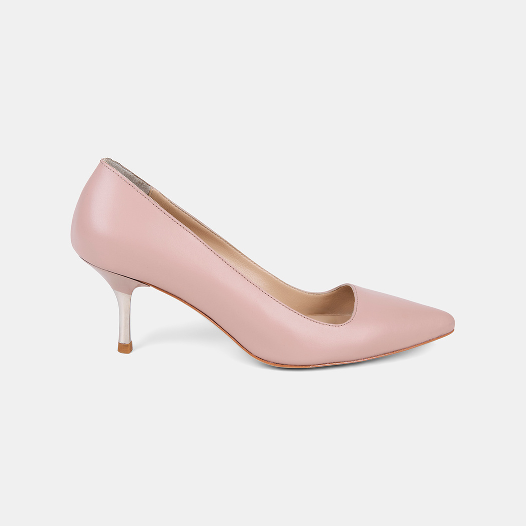 Kadın Ten Sivri Burunlu Metal Topuklu Deri Stiletto