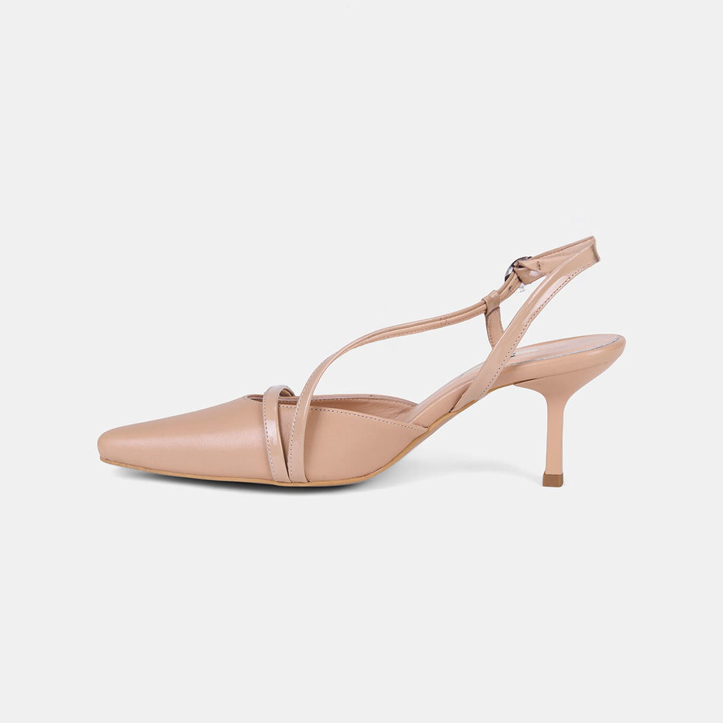 Kadın Ten Slingback Sivri Burunlu İnce Topuklu Deri Stiletto