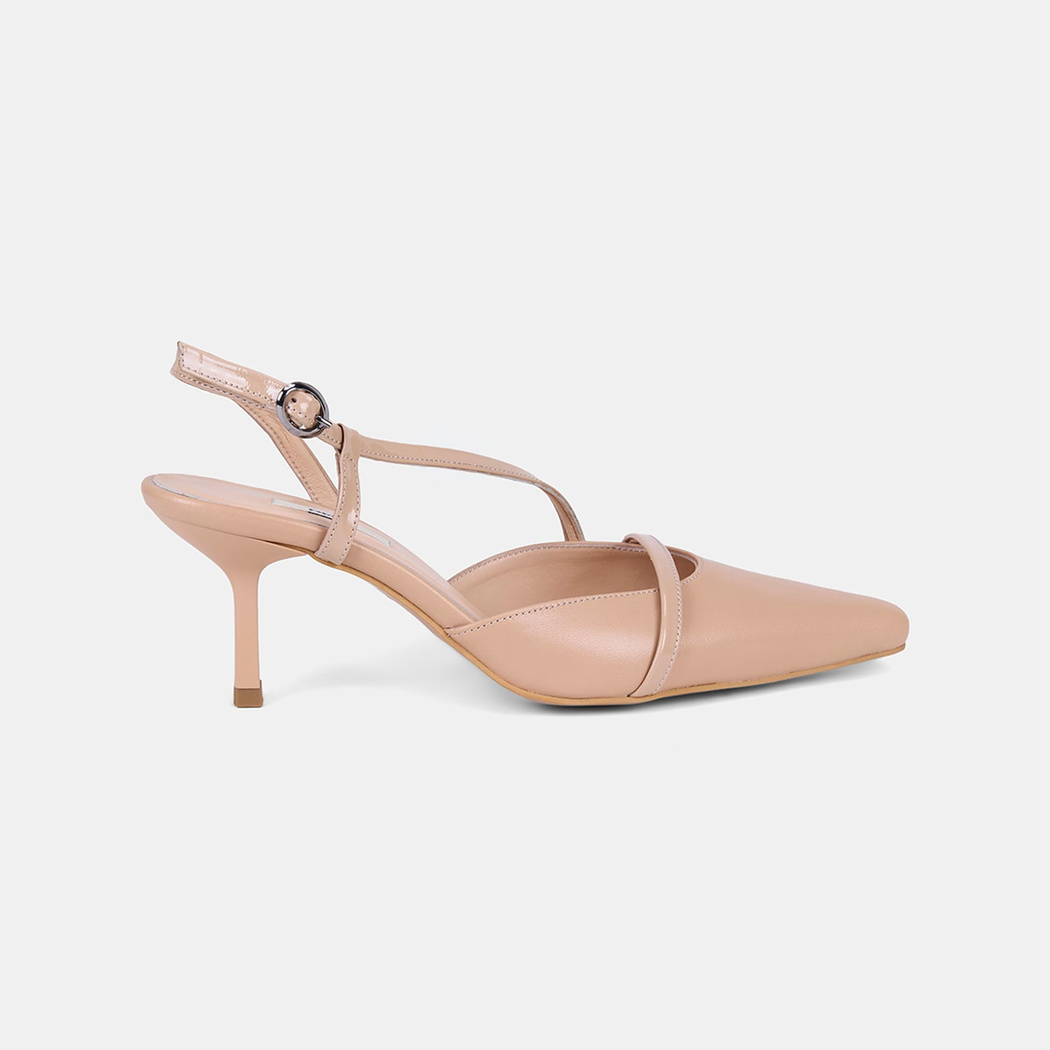 Kadın Ten Slingback Sivri Burunlu İnce Topuklu Deri Stiletto