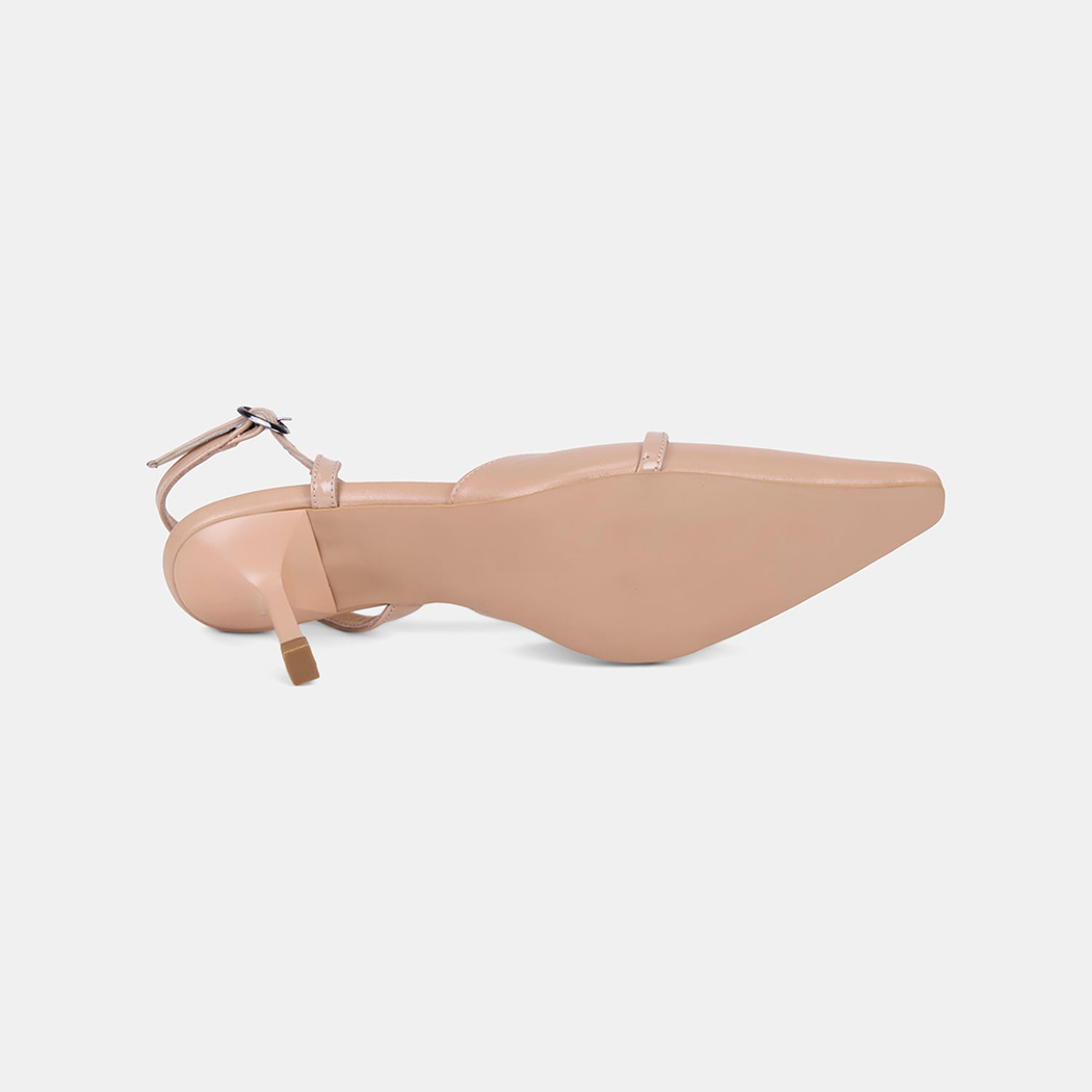Kadın Ten Slingback Sivri Burunlu İnce Topuklu Deri Stiletto