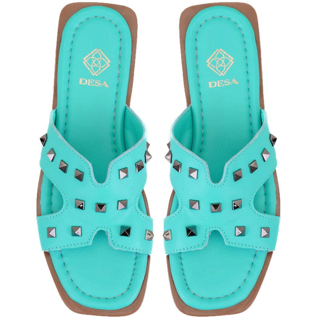 Kadın Turkuaz Deri Terlik