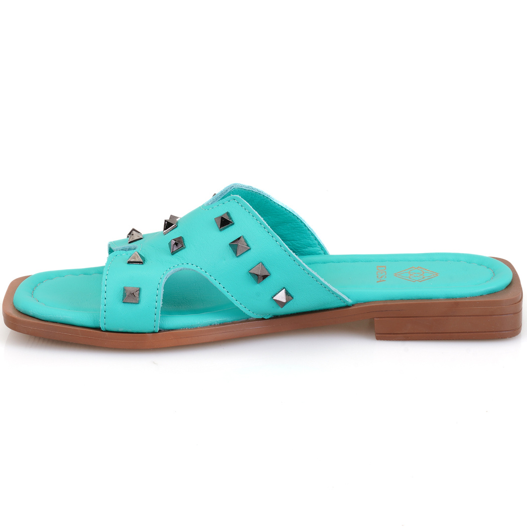 Kadın Turkuaz Deri Terlik