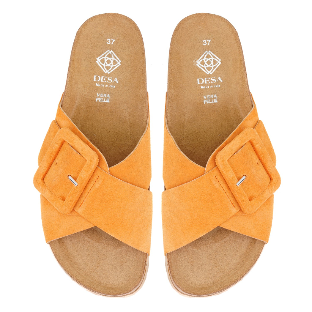 Kadın Turuncu Ayarlanabilir Süet Deri Terlik