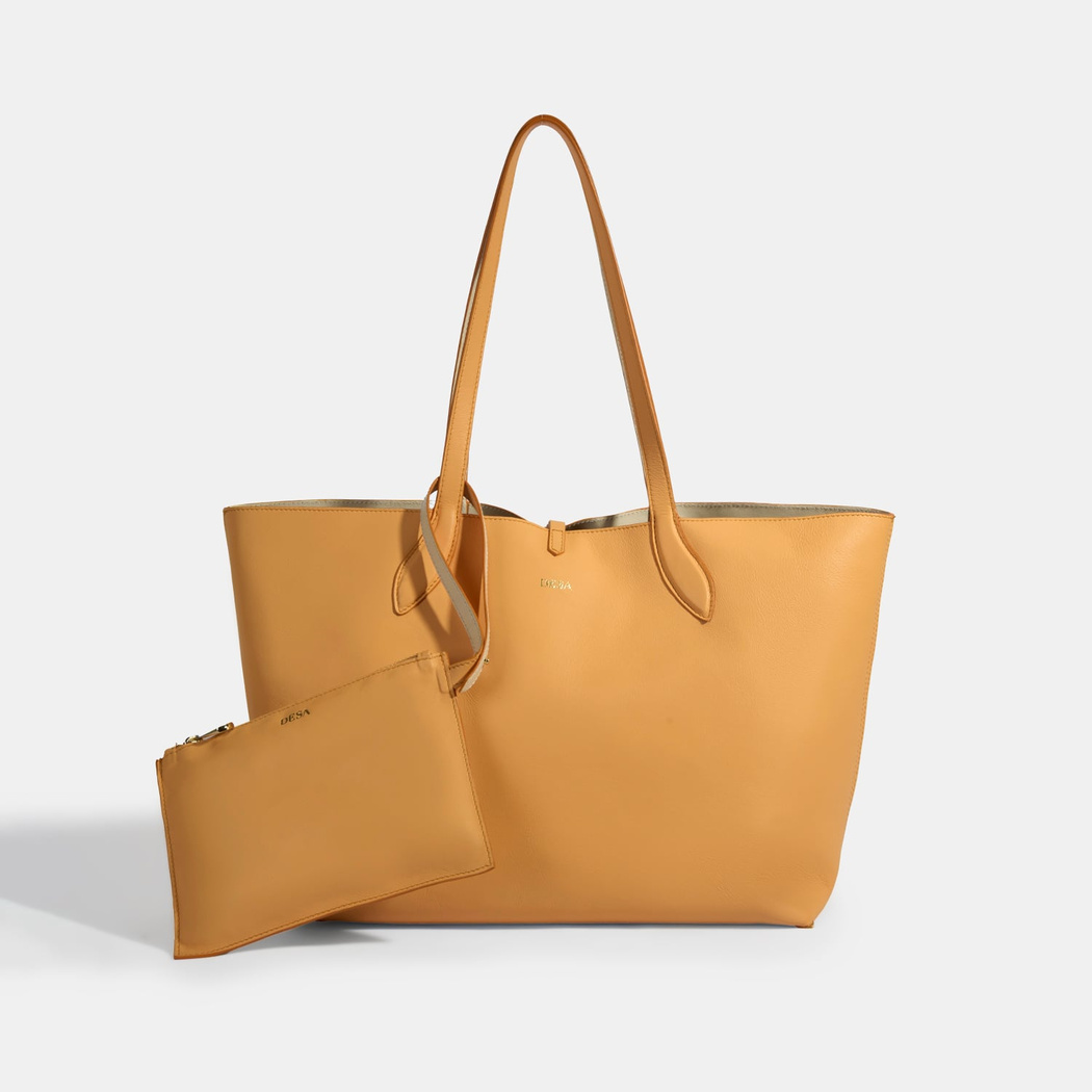 Kadın Turuncu / Bej Çift Taraflı Deri Omuz Çantası