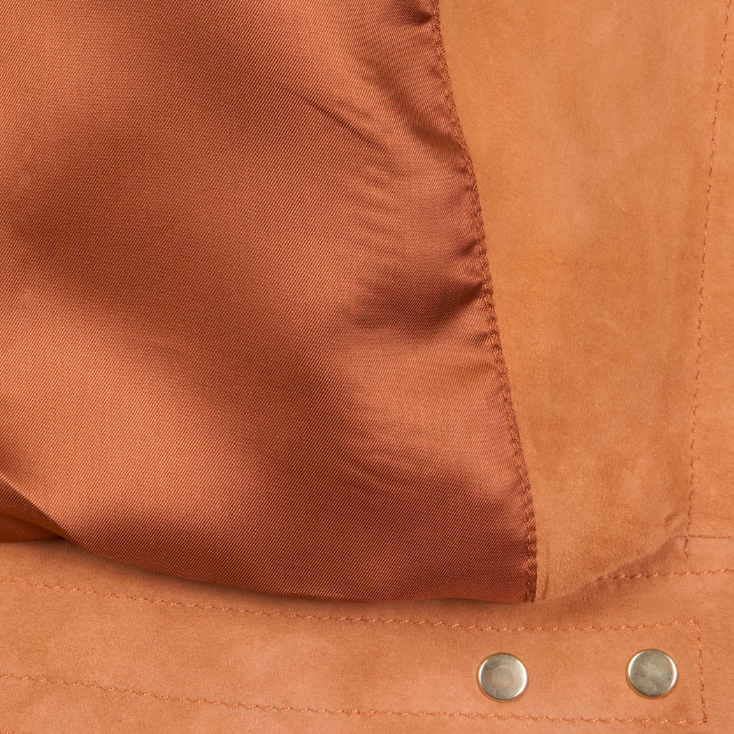 Kadın Turuncu Gömlek Yakalı Süet Biker Ceket