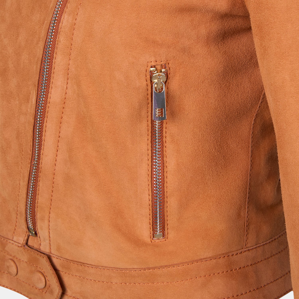 Kadın Turuncu Gömlek Yakalı Süet Biker Ceket