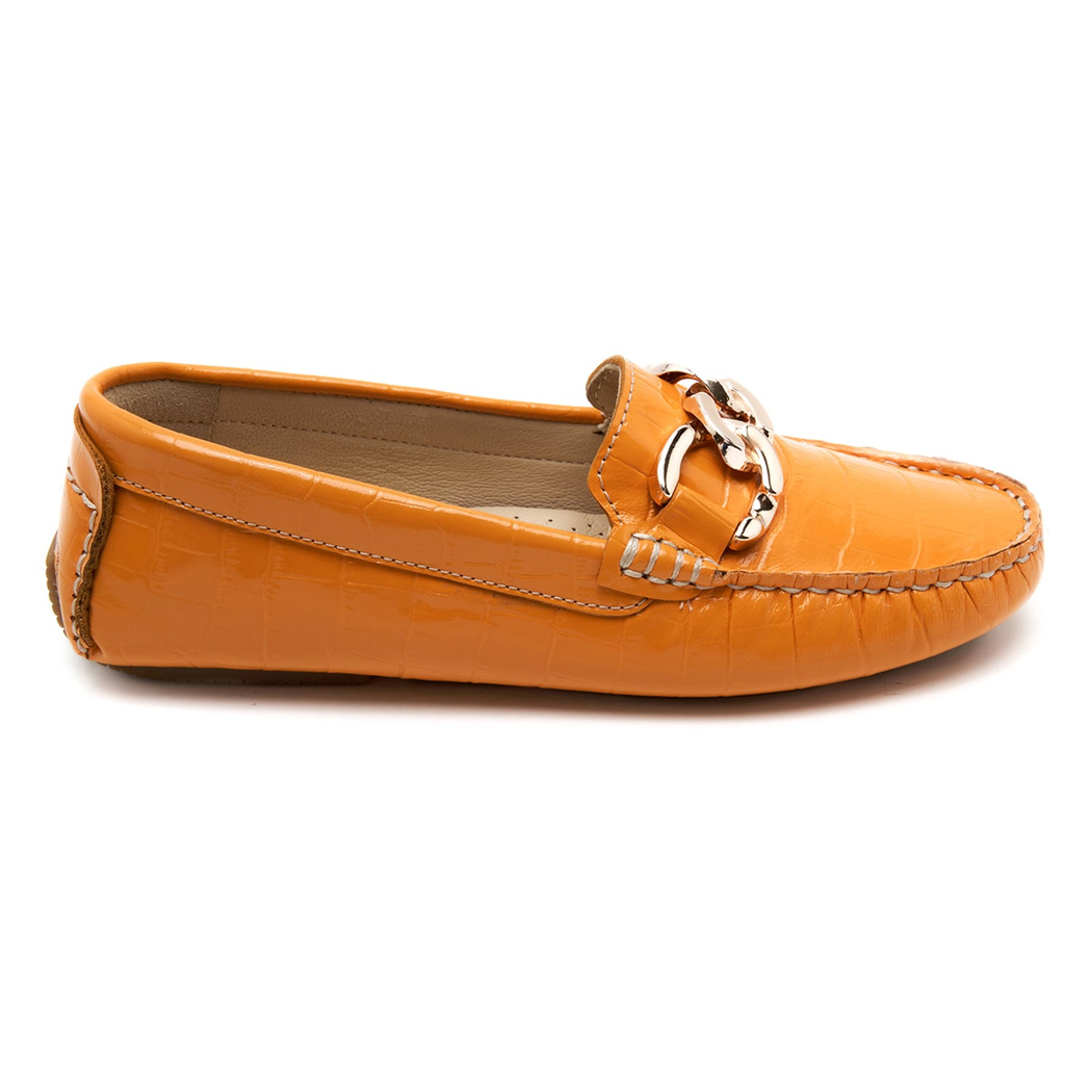 Kadın Turuncu Kroko Baskılı Deri Loafer