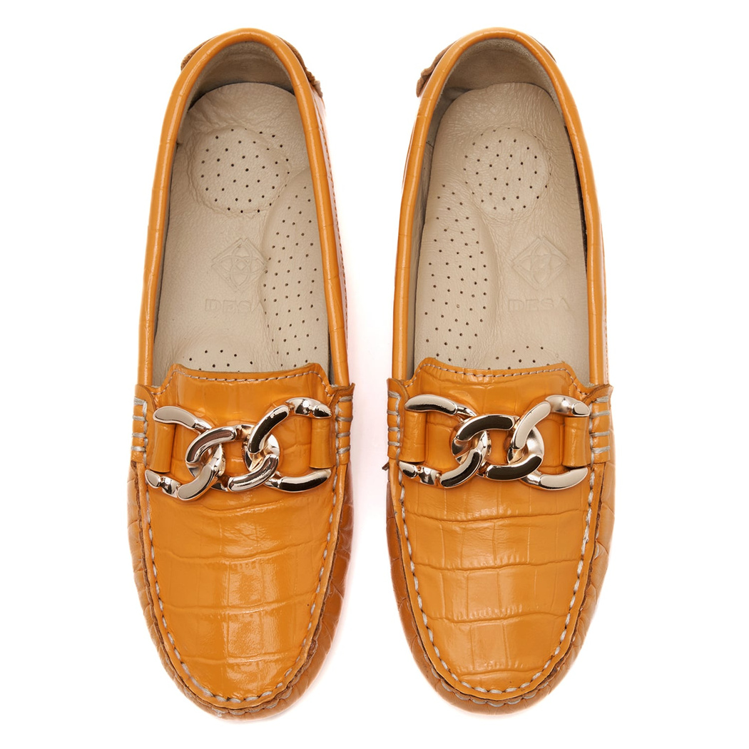 Kadın Turuncu Kroko Baskılı Deri Loafer