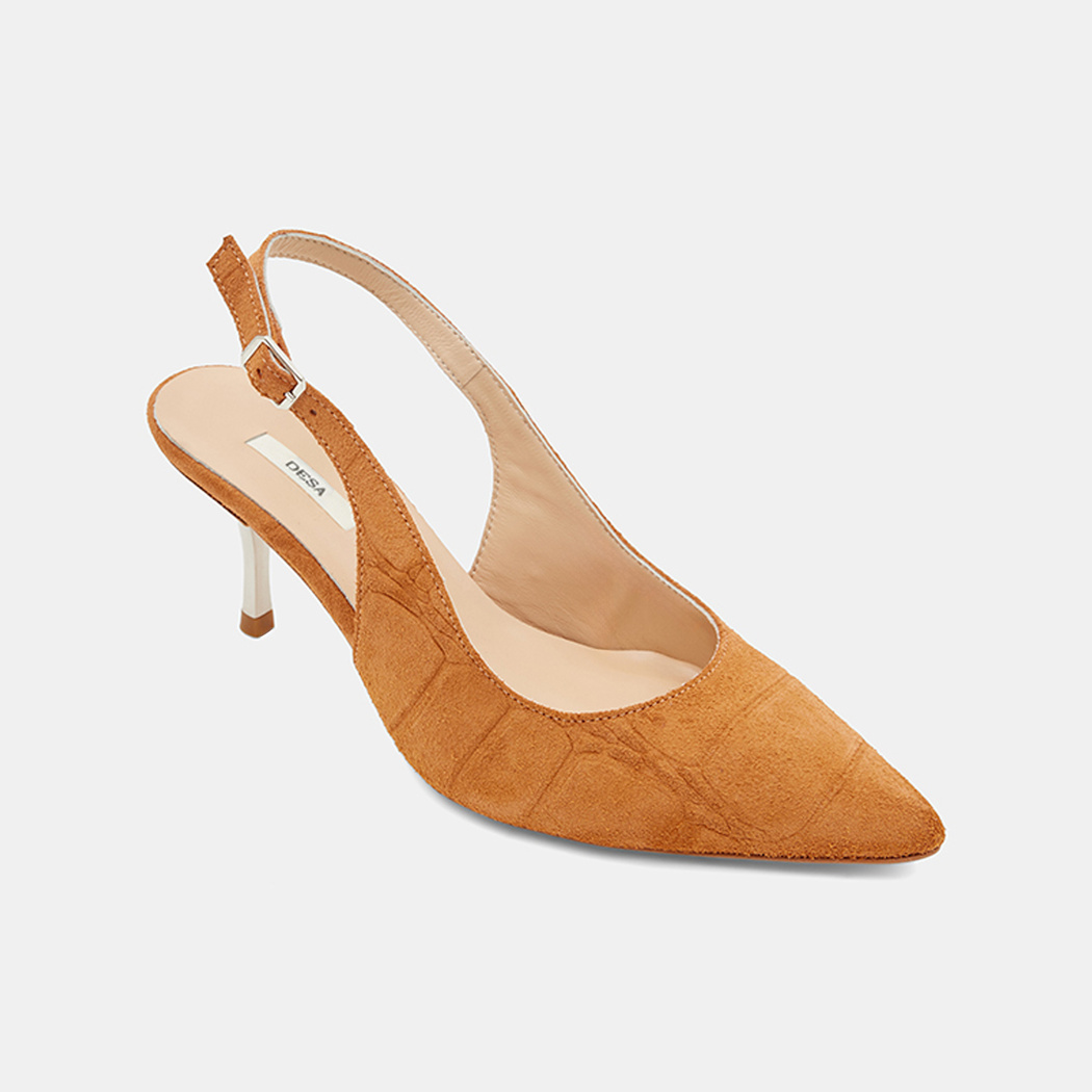 Kadın Turuncu Kroko Desenli Sivri Burunlu Süet Stiletto