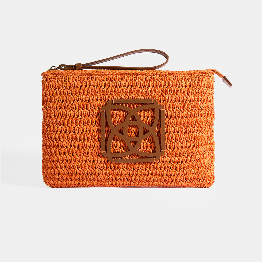 Kadın Turuncu Monogram Logolu Hasır El Çantası