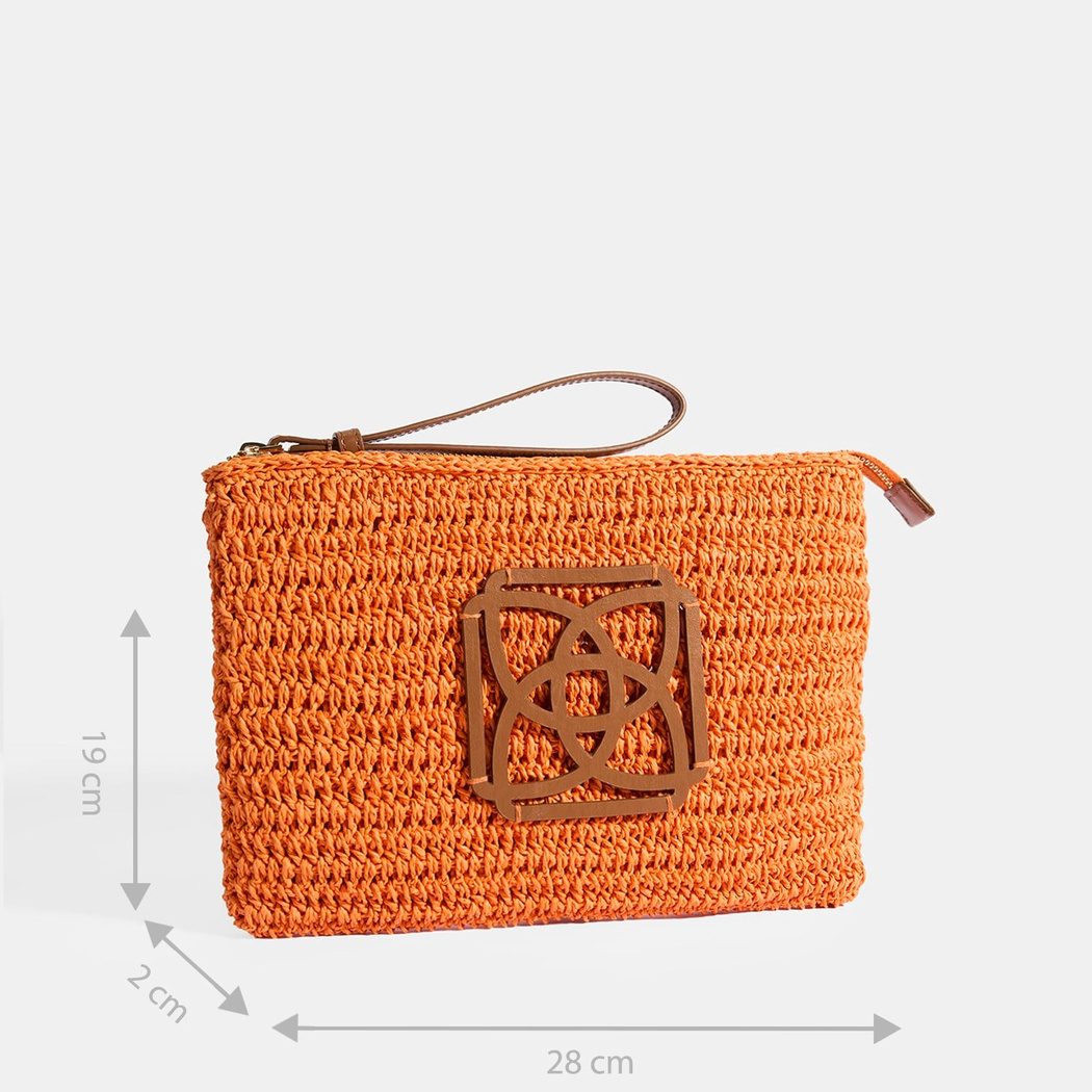 Kadın Turuncu Monogram Logolu Hasır El Çantası