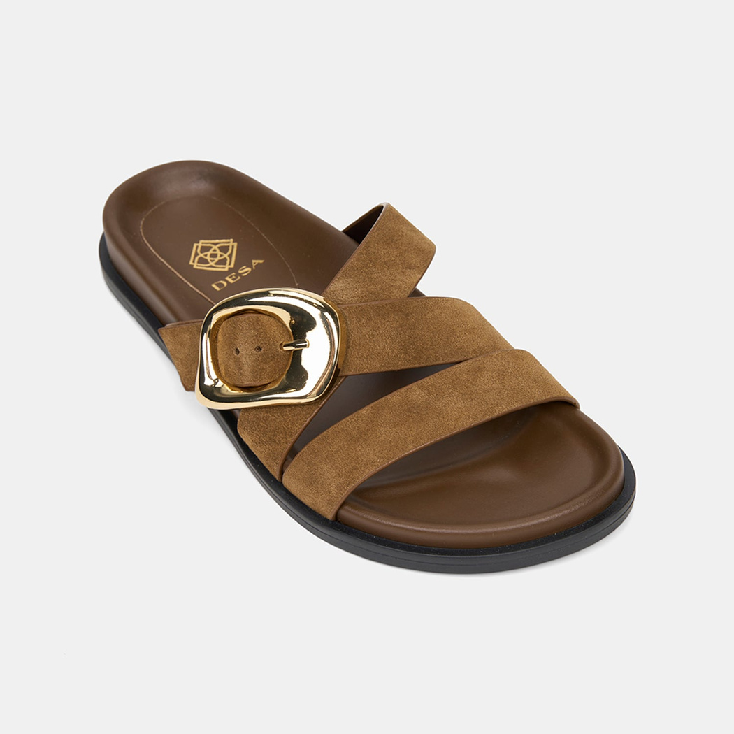 Kadın Vizon Ayarlanabilir Gold Tokalı Süet Terlik