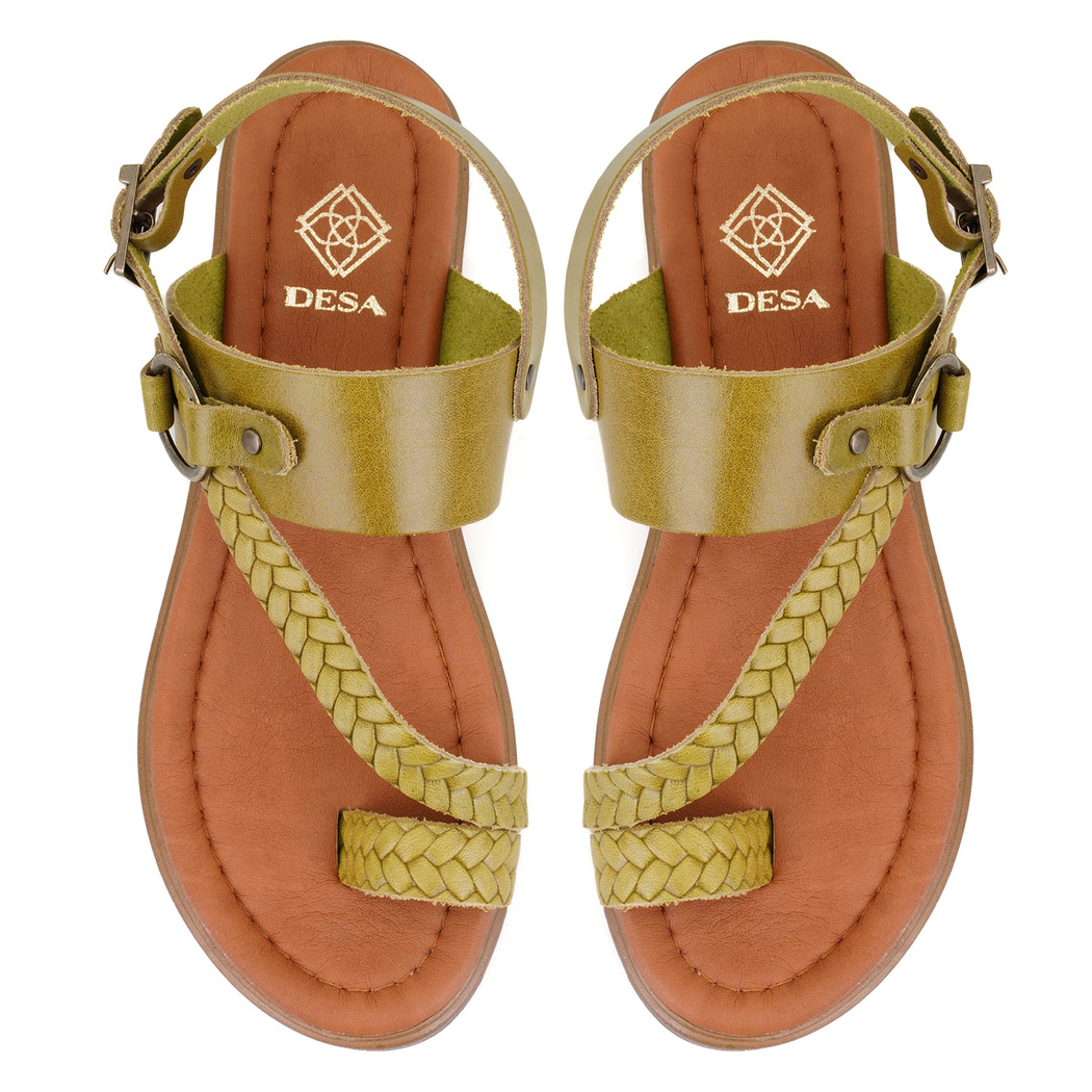 Kadın Yeşil Ayarlanabilir Tokalı Deri Sandalet