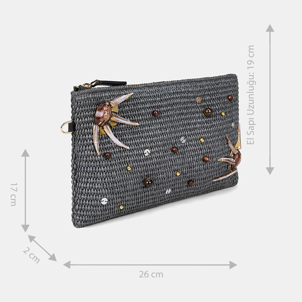 Kadın Yeşil Boncuk İşlemeli Hasır Clutch