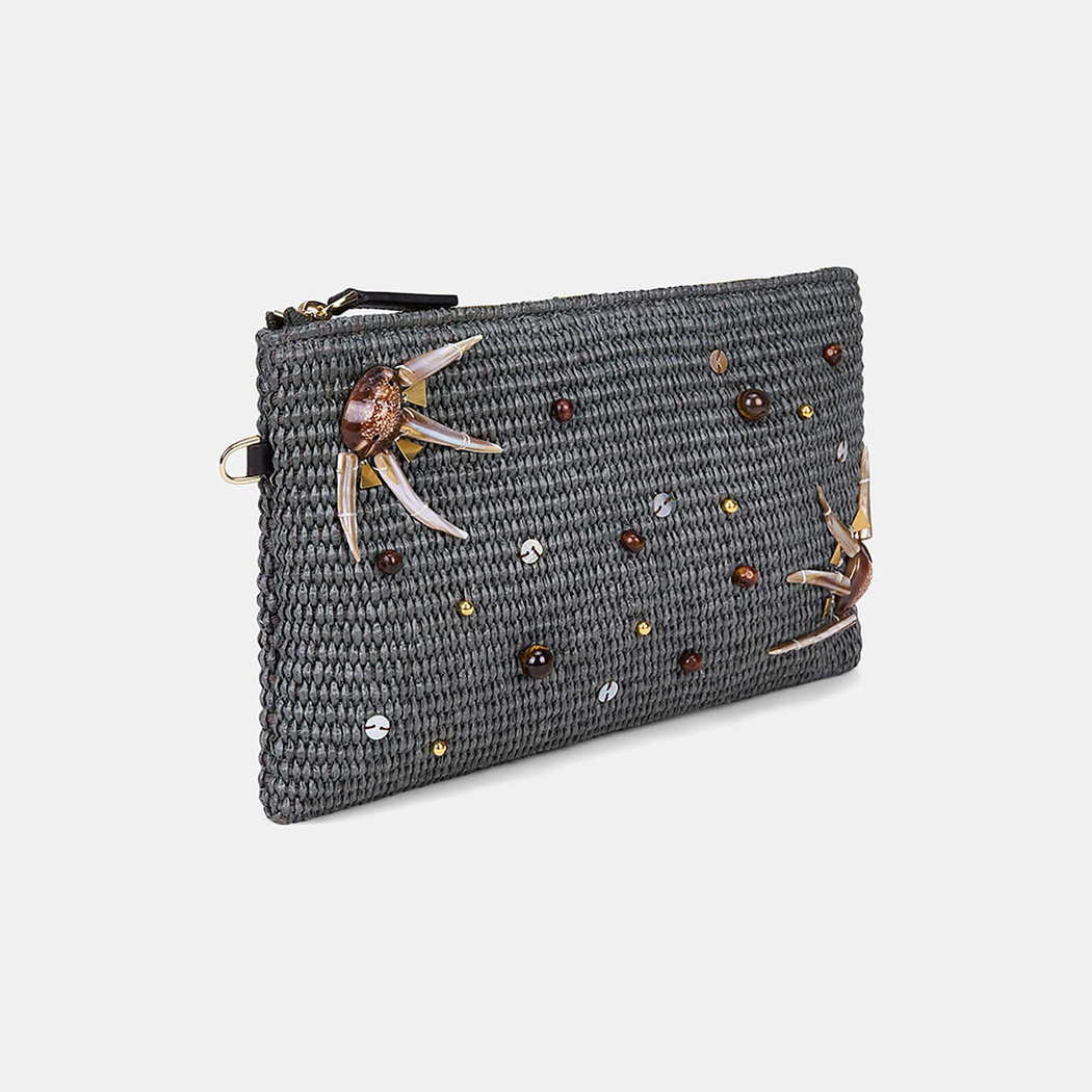Kadın Yeşil Boncuk İşlemeli Hasır Clutch
