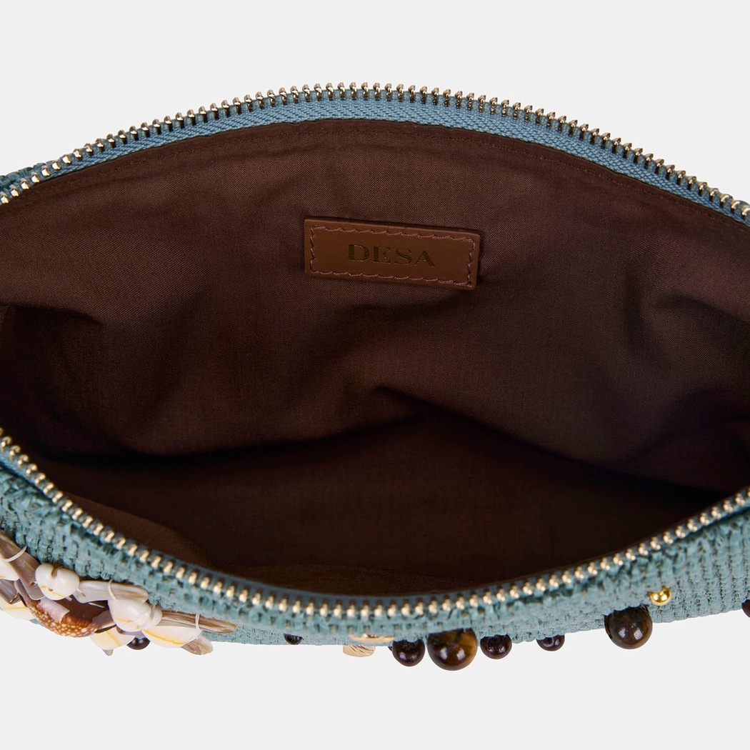 Kadın Yeşil Deniz Kabuğu Aksesuarlı Hasır Clutch