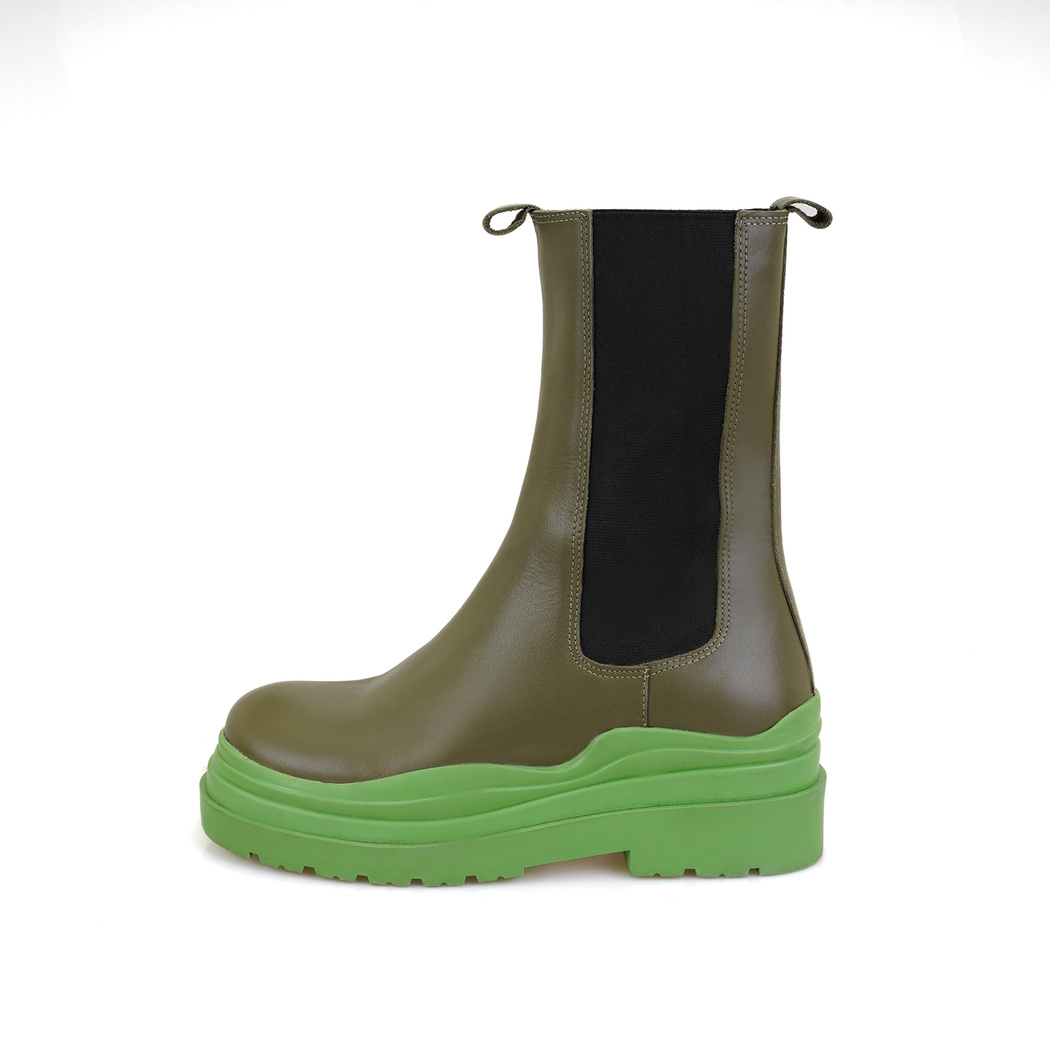 Kadın Yeşil Deri Chelsea Bot