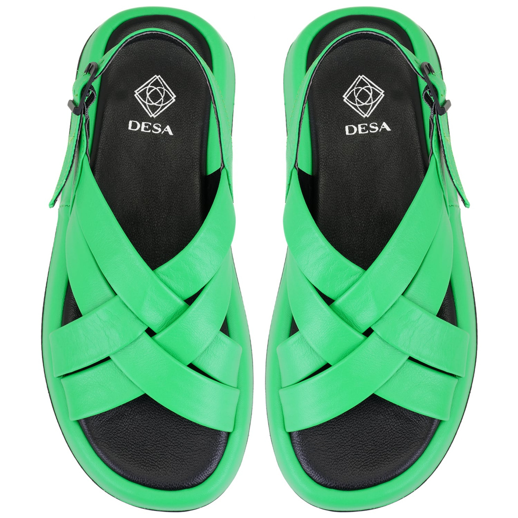 Kadın Yeşil Dolgu Tabanlı Deri Sandalet