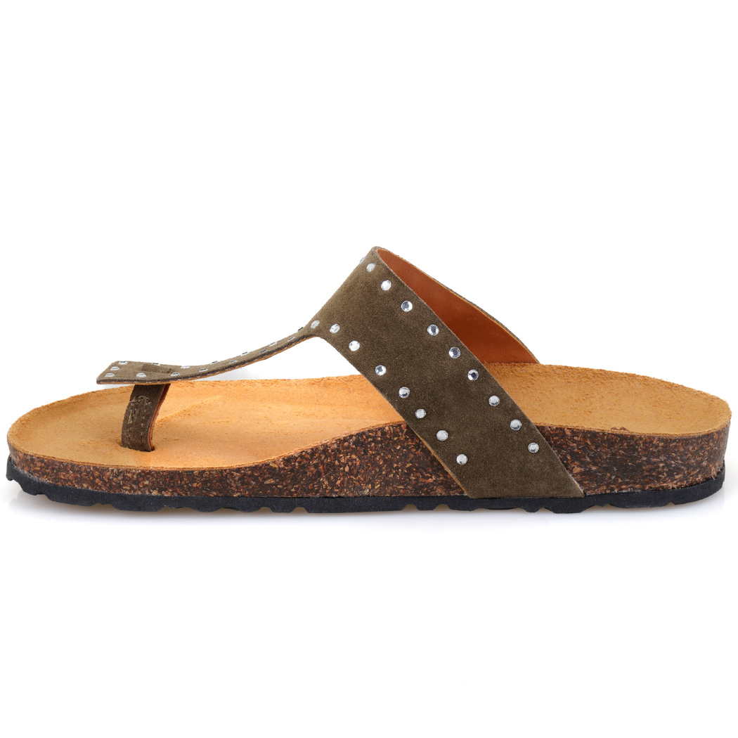 Kadın Yeşil Parmak Arası Süet Deri Terlik