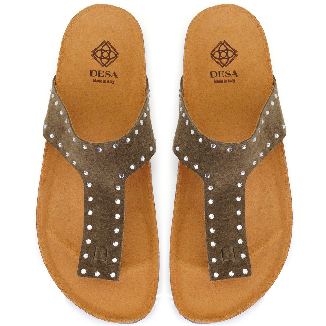 Kadın Yeşil Parmak Arası Süet Deri Terlik