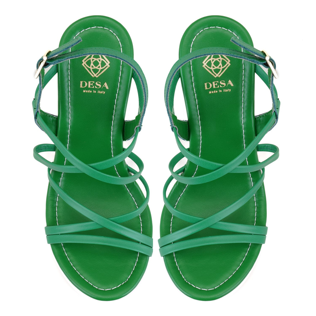 Kadın Yeşil Platform Topuklu Deri Sandalet