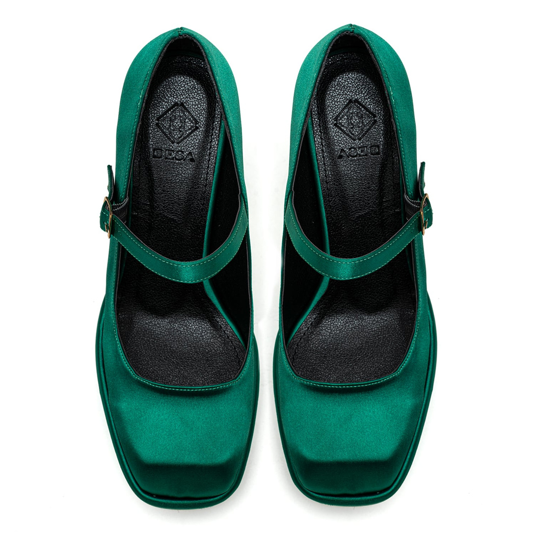 Kadın Yeşil Saten Mary Jane Platform Ayakkabı