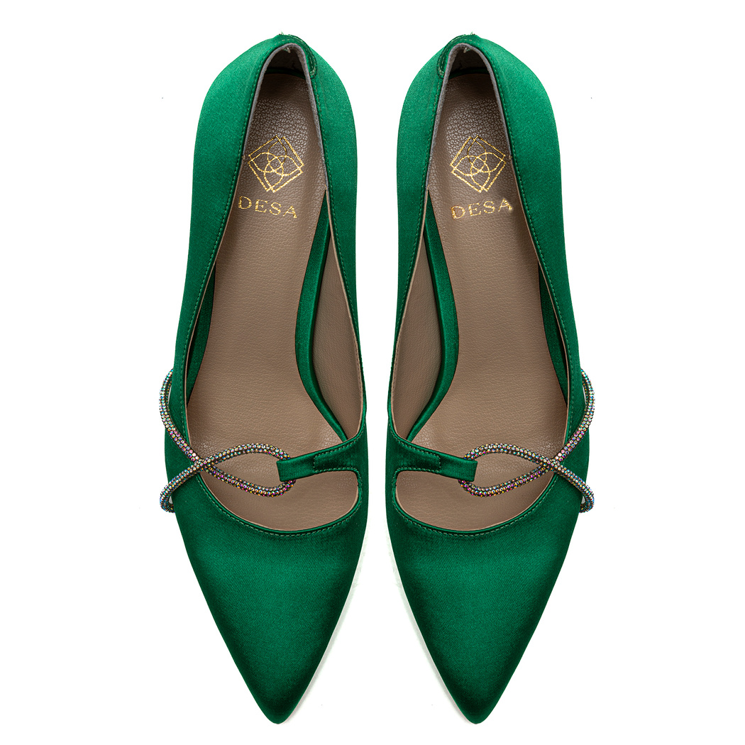 Kadın Yeşil Saten Taşlı Stiletto