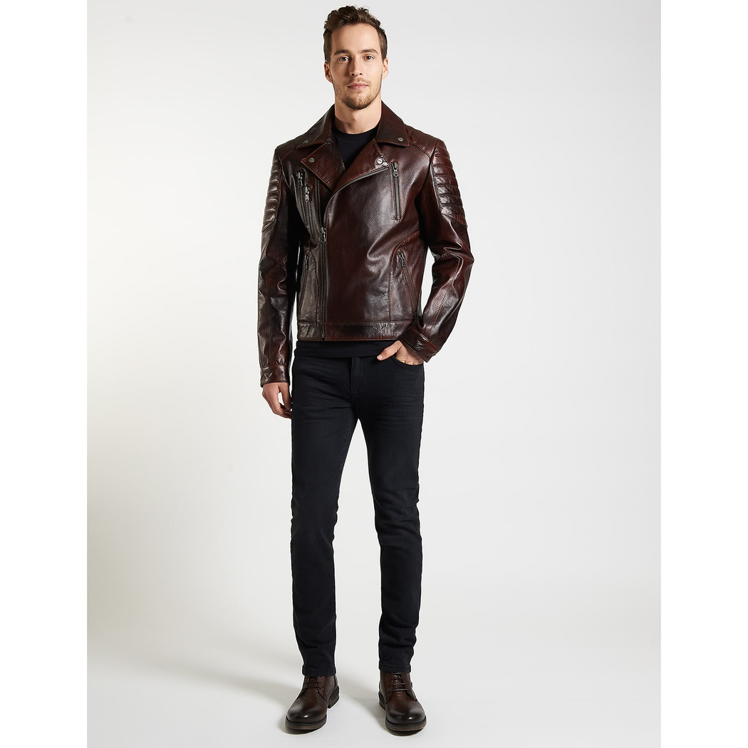 Kahve Bill Erkek Biker Deri Mont