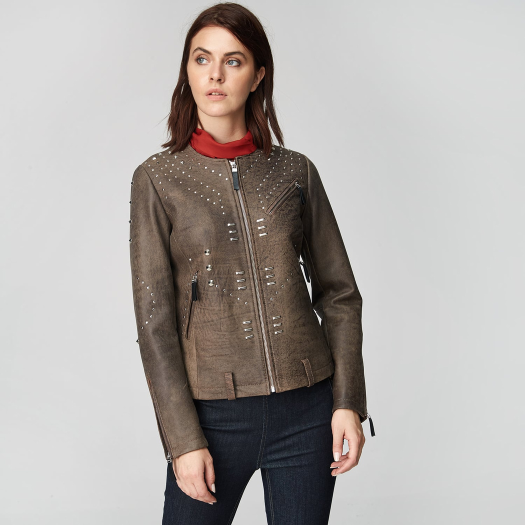 Kahve Breezy Kadın Troklu Deri Mont