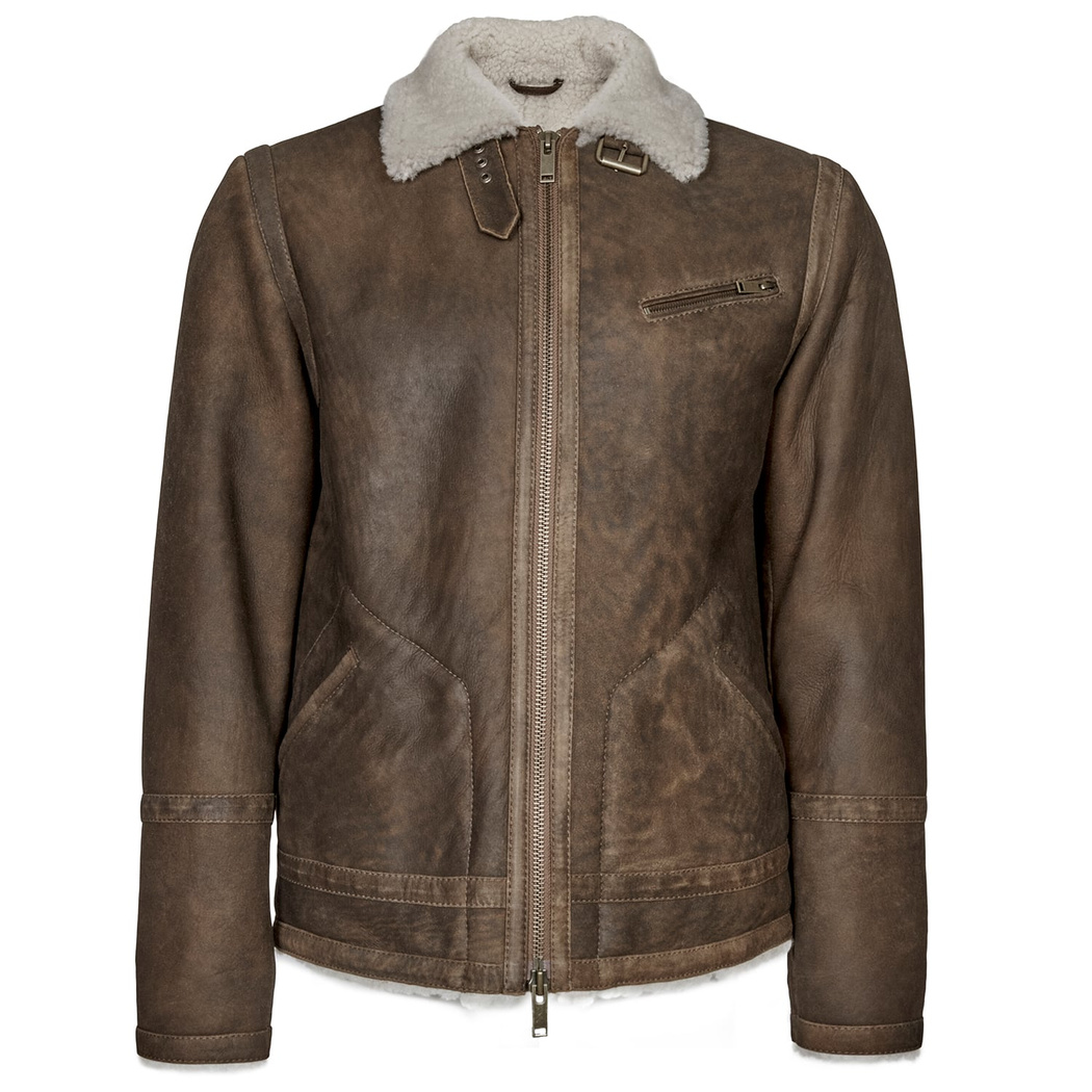 Kahve Erkek Kürklü Deri Mont