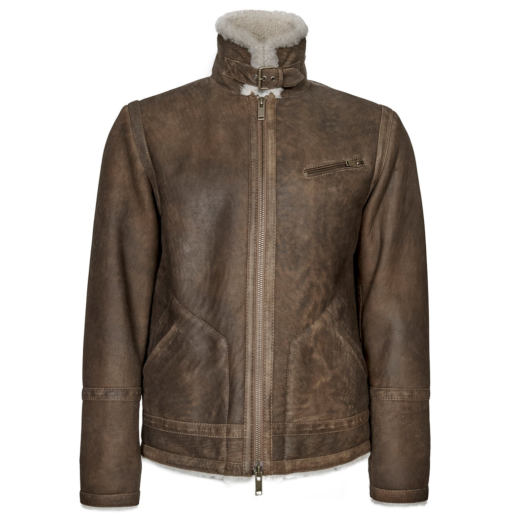 Kahve Erkek Kürklü Deri Mont