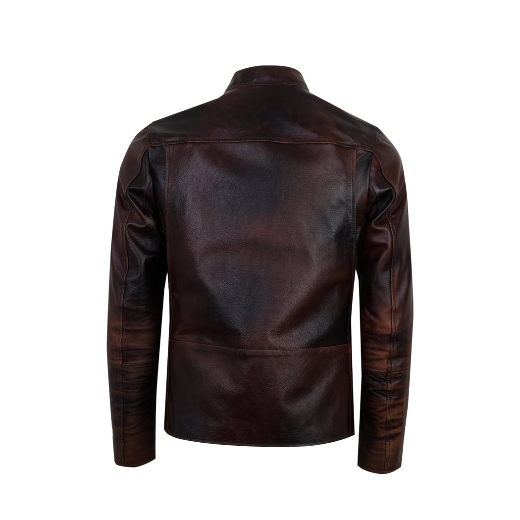 Kahve Erkek Vintage Deri Biker Ceket