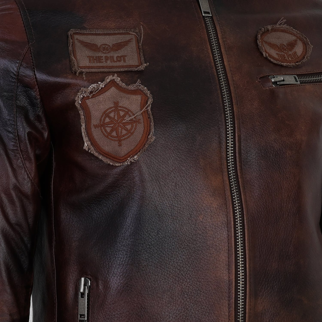 Kahve Erkek Vintage Deri Biker Ceket