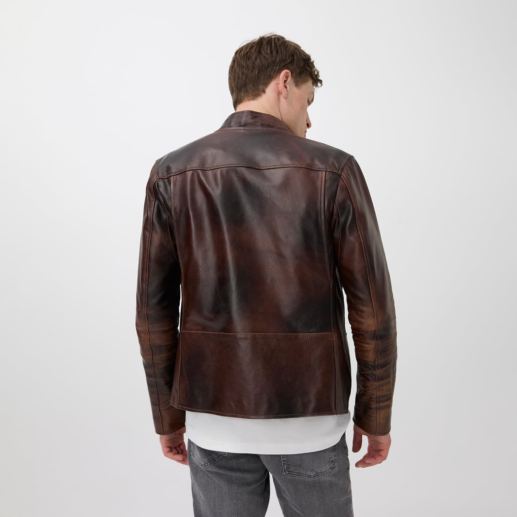 Kahve Erkek Vintage Deri Biker Ceket