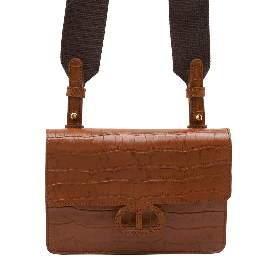 Kahve Fels Kadın Kroko Baskılı Deri Omuz Askılı Çanta
