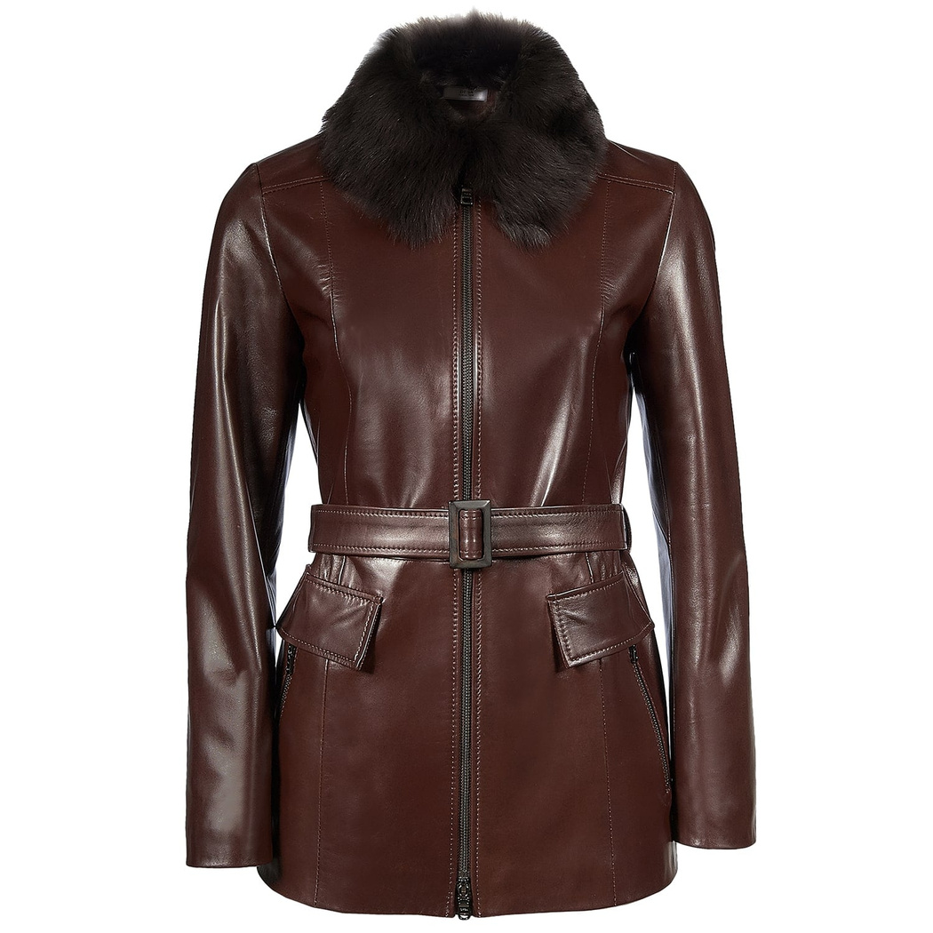 Kahve Giovanna Kadın Deri Kaban