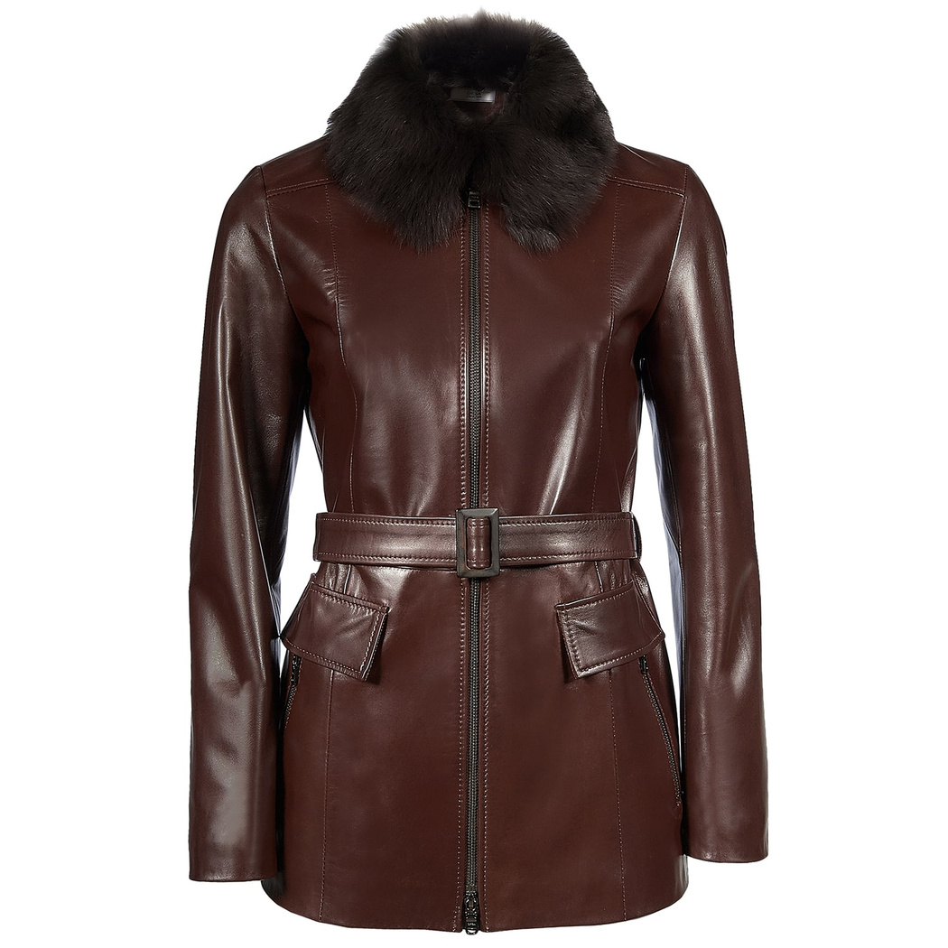 Kahve Giovanna Kadın Deri Kaban