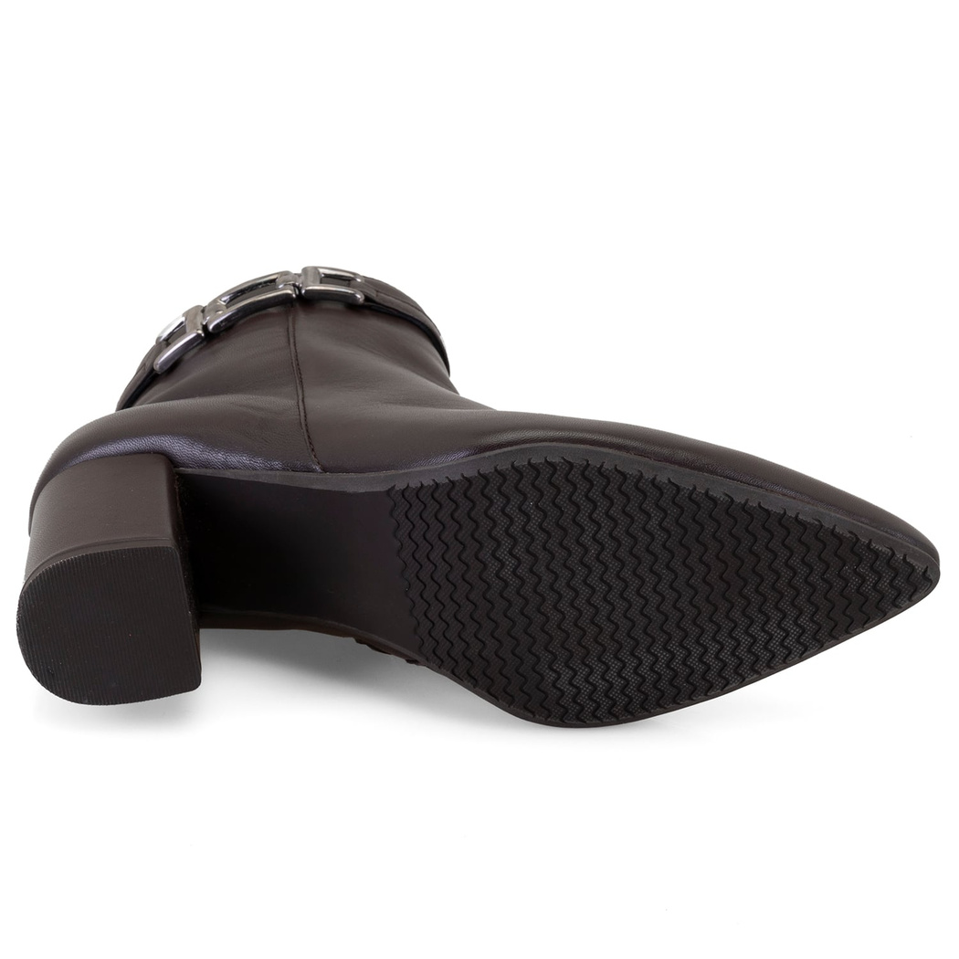 Kahve Kadın DesaComfort Toka Aksesuarlı Topuklu Deri Bot